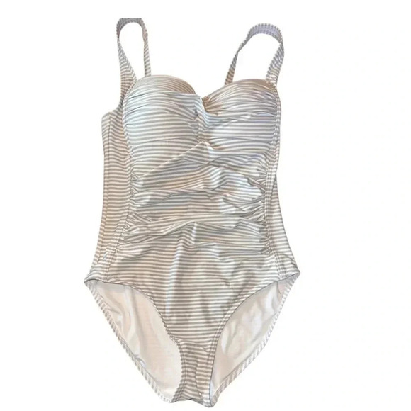 Niptuck Swim Sorrento Stripe Joanne One Piece Swimsuit Gray/White Size 4 - Picture 3 of 11